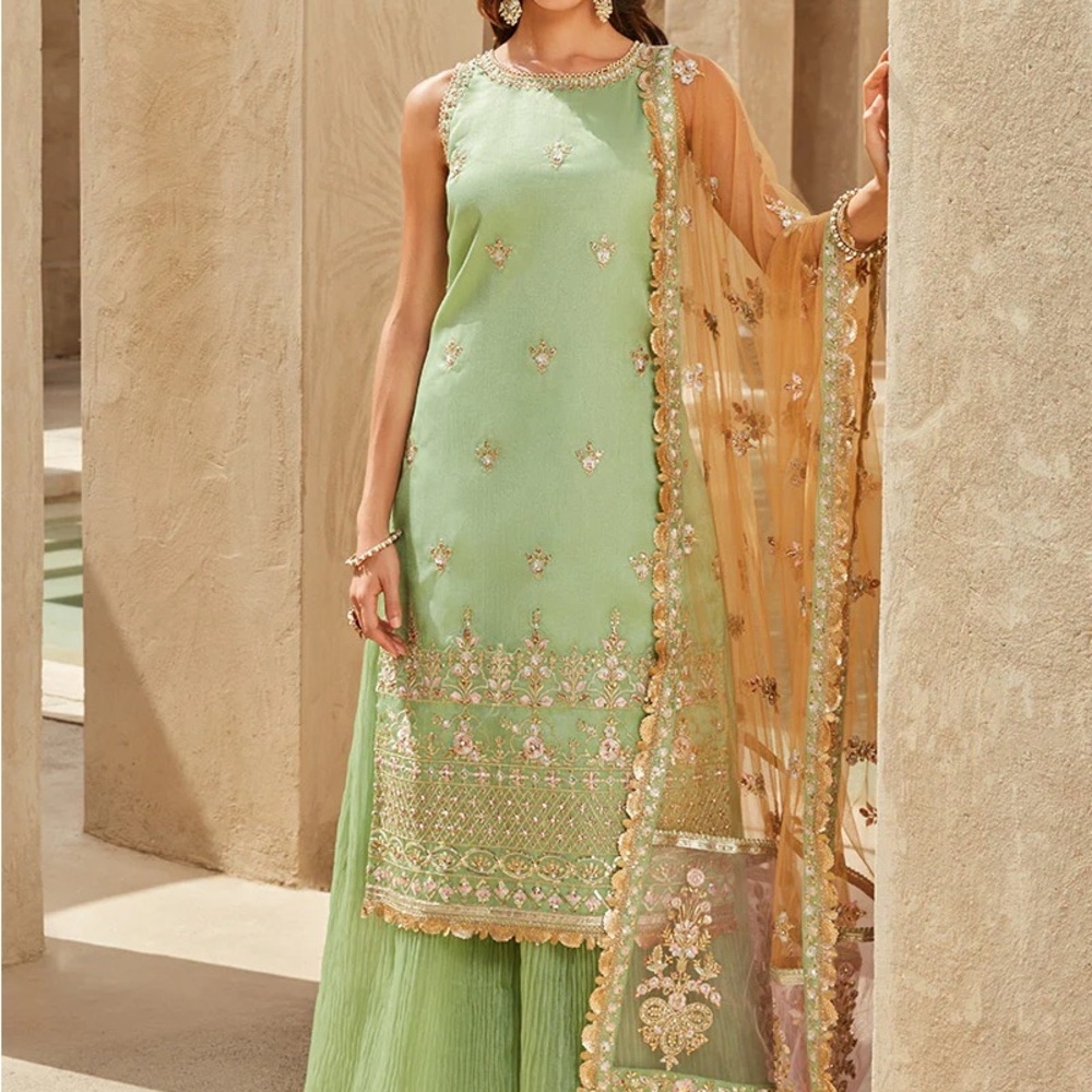 Elegant Green and Gold Embroidered Salwar Suit